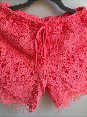 Alya Pink Crochet Lace Drawstring Shorts size Small